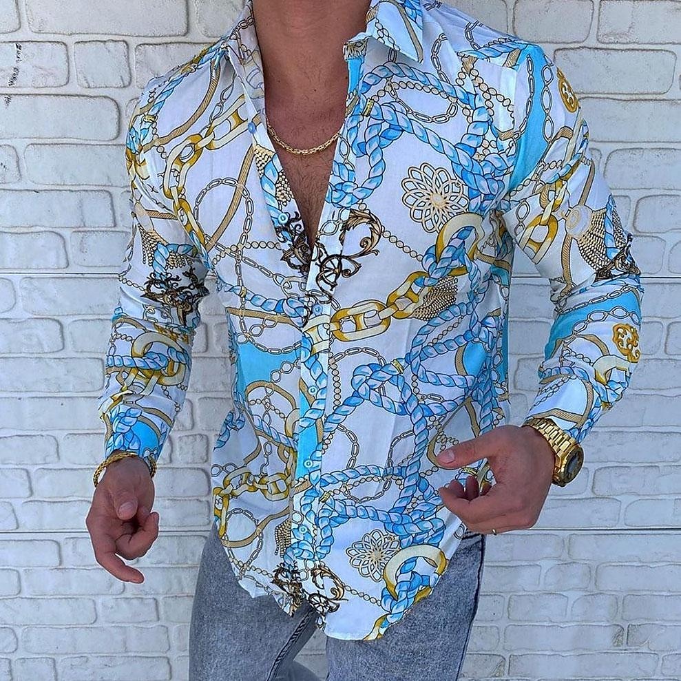 Herren Hemd Knopfhemd Langarm Designer Punk & Gothic Ausgehen Frühling Sommer Stehkragen Patchwork Bedruckt Gelb Rote Blau Purpur 2025 - $26.99 –P2