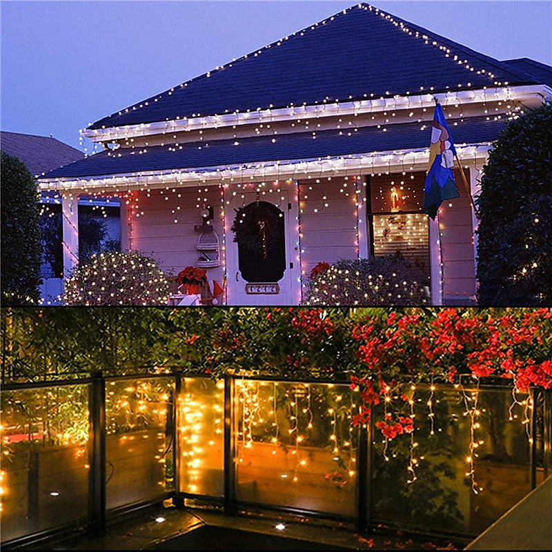 luz de cordão de pingente luz de decoração ip44 luz de férias ao ar livre luzes de cortina de gelo 3,5m 5m 96leds 216leds luz de corda flexível para ano novo decoração de festa de natal guirlanda iluminação colorida eu us plug de 2025 por $12.99 –P5