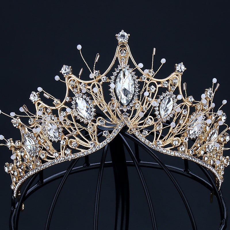 Strasslegierung große Krone handgefertigte Accessoires atmosphärisches Styling Haarschmuck goldene Kleidkrone 2025 - $17.99 –P12