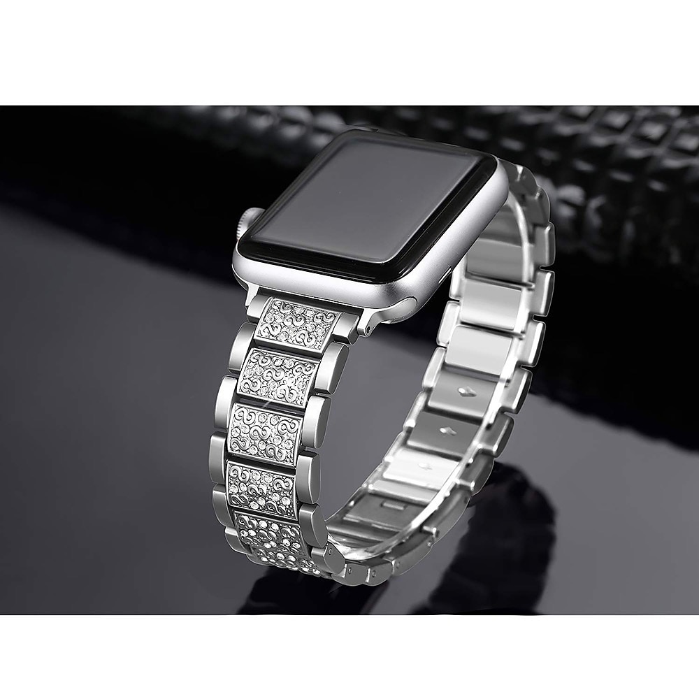 Cinturino per orologio  per Apple Watch Series 8 7 6 5 4 3 2 1 SE Acciaio inossidabile Sostituzione Cinghia Diamante Bling Braccialetto di gioielli Polsino del 2025 a $22.99 –P3