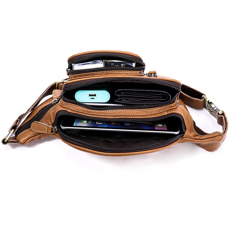 marsupio da uomo in pelle nera – marsupio multitasche per viaggi, attività all'aperto e uso quotidiano del 2025 a $59.99 –P1