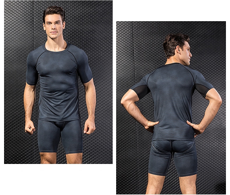 2025年 男性用 コンプレッション・シャツ ランニングＴシャツ 半袖 Tシャツ 高通気性 速乾性 吸汗性 フィットネス ジムトレーニング ランニング スポーツウェア アクティブウェア 3D印刷 ブラック ホワイト レッド  コレクション – $15.49 –P6