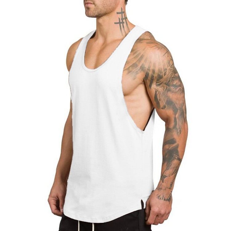 Men's Running Tank Top Workout Tank Sleeveless Vest / Gilet Summer Cotton Breathable Quick Dry Yoga Fitness Running Sportswear Activewear Black White Green 2026 - $13.99 –P10