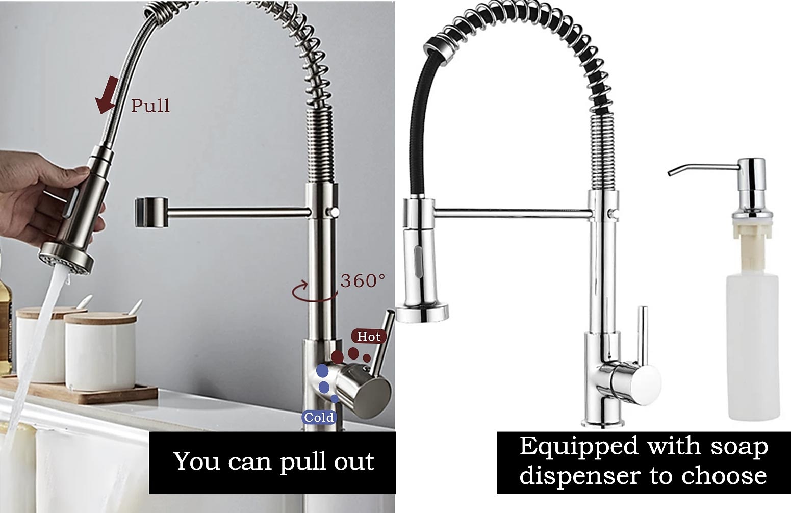 Kitchen Sink Mixer Faucet with Pull Down Sprayer, 360 swivel High Arc Single Handle Spring Kitchen Taps Deck Mounted, One Hole Brass Kitchen Sink Faucet Centerset Water Taps 2025 - $105.99 –P2