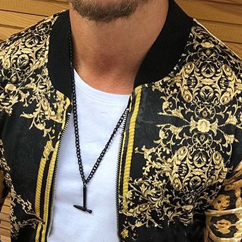 Men's Lightweight Jacket Summer Jacket Outdoor Street Breathable Pocket Print Fall Leopard Floral Streetwear Sporty Turndown Regular Regular Fit Gold Jacket 2025 - $39.99 –P2