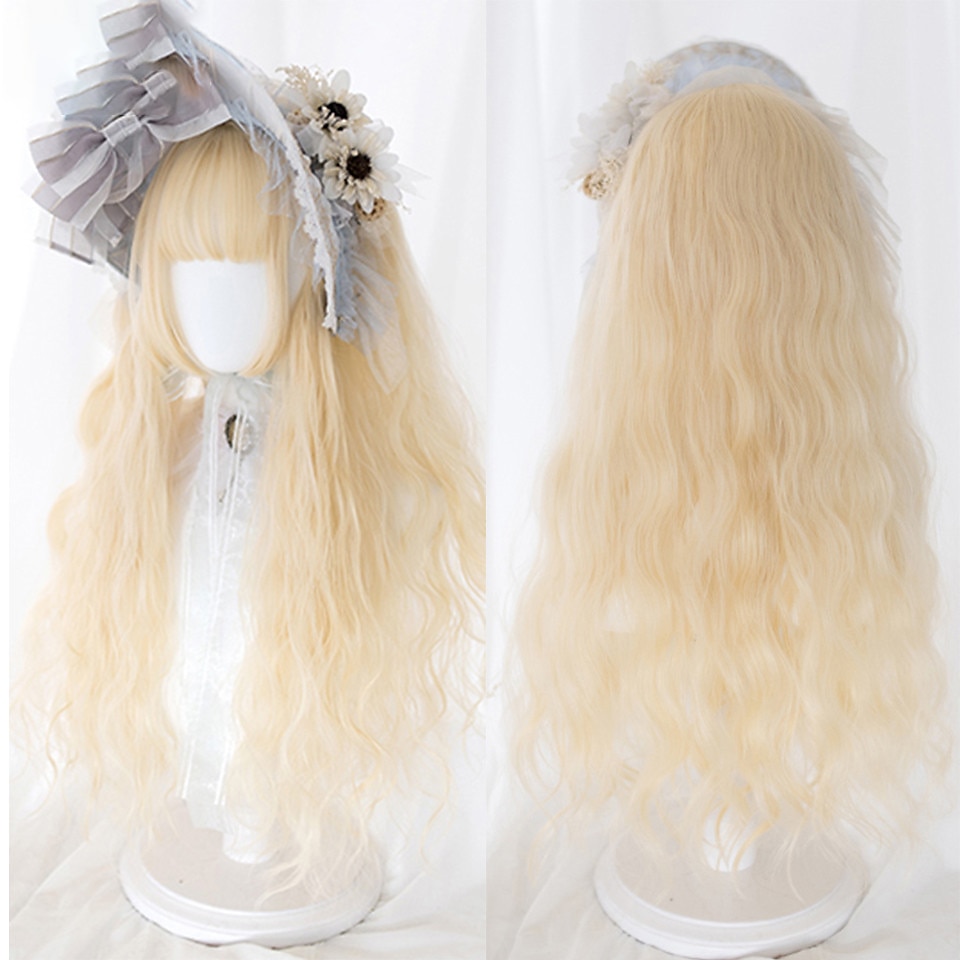 Długa Ombre Kolorowa Syntetyczna Peruka Cosplay Lolita Harajuku z Grzywką Naturalne Fale Różowa Fioletowa Niebieska Codzienna Peruka Halloween 2025 - $25.99 –P12