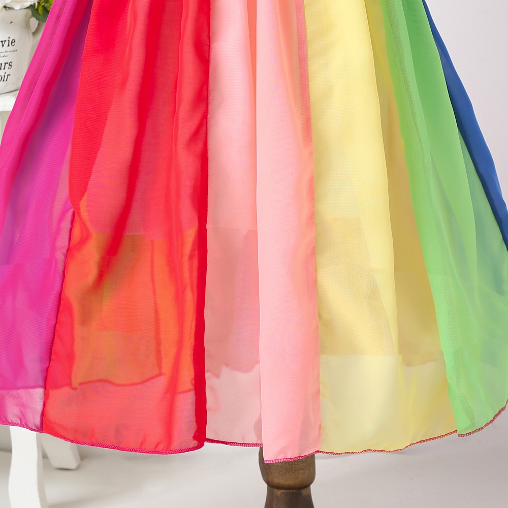 Brzdąc Dla dziewczynek Sukienka Kolorowy blok Tęczowy Długi rękaw Ślub Rocznica Prezenty bożonarodzeniowe Niejednolita całość Elegancja Boho Piękny Bawełna Poliester Maxi Sukienka tiulowa Jesień Zima 2025 - $27.99 –P10