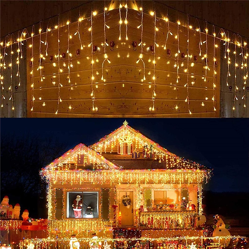 luz de cordão de pingente luz de decoração ip44 luz de férias ao ar livre luzes de cortina de gelo 3,5m 5m 96leds 216leds luz de corda flexível para ano novo decoração de festa de natal guirlanda iluminação colorida eu us plug de 2025 por $12.99 –P4