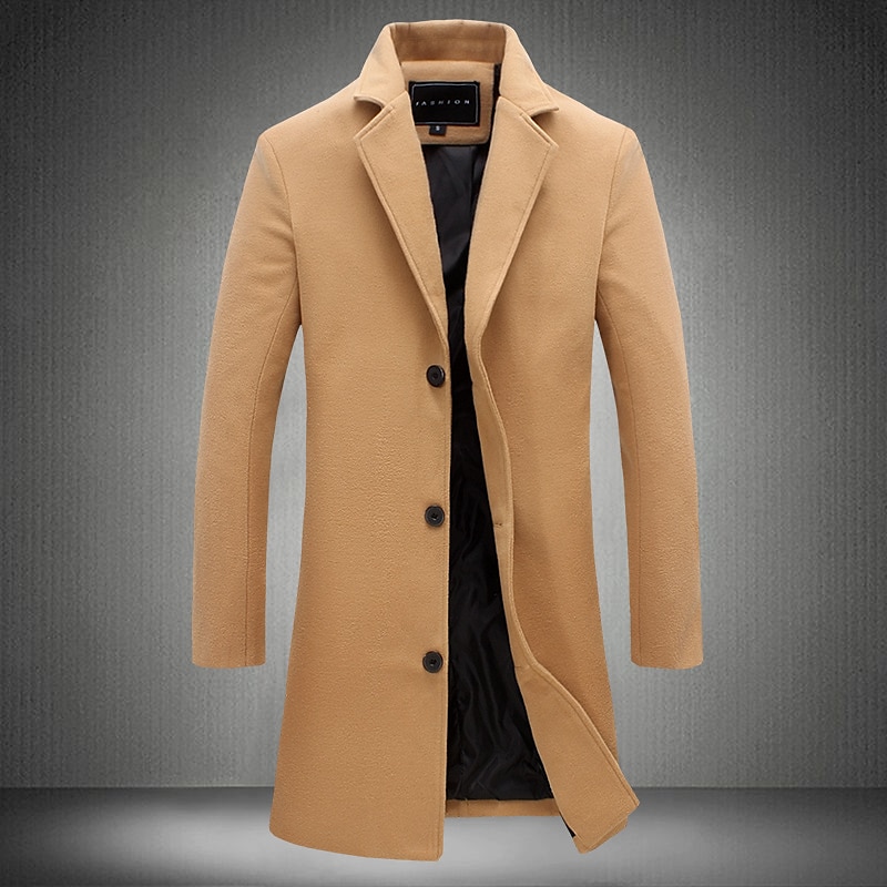 Men's Winter Coat Wool Coat Overcoat Trench Coat Short Coat Street Business Winter Fall Polyester Thermal Warm Breathable Outerwear Clothing Apparel Casual Solid Color Pocket Turndown Single Breasted 2025 - $39.99 –P4