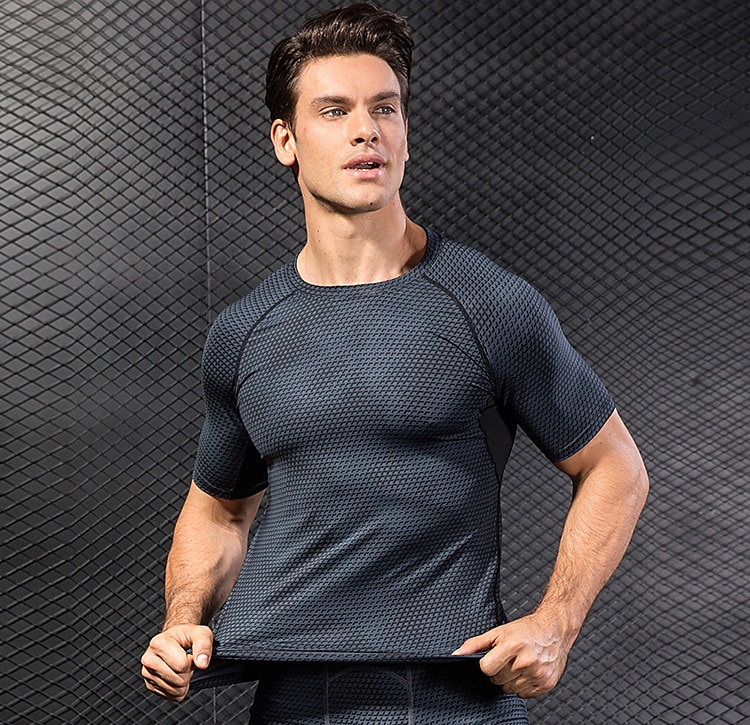 2025年 男性用 コンプレッション・シャツ ランニングＴシャツ 半袖 Tシャツ 高通気性 速乾性 吸汗性 フィットネス ジムトレーニング ランニング スポーツウェア アクティブウェア 3D印刷 ブラック ホワイト レッド  コレクション – $15.49 –P5