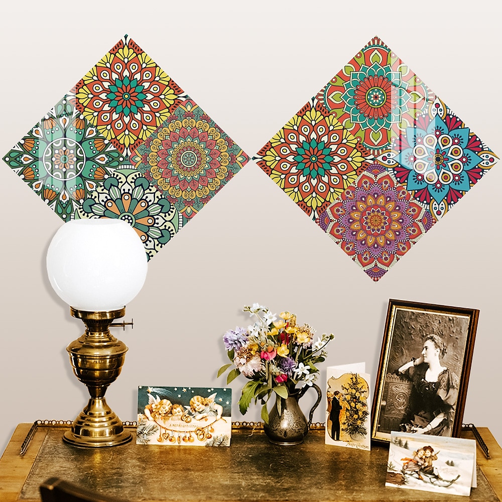 12/48db mandala stílusú csempe matricák, dekoratív vízálló csempe matricák, lehúzható és ragasztható vinil öntapadó falmatricák, konyhai fürdőszoba nappali bútorokhoz és fali dekorációhoz 2025 - $17.49 –P4