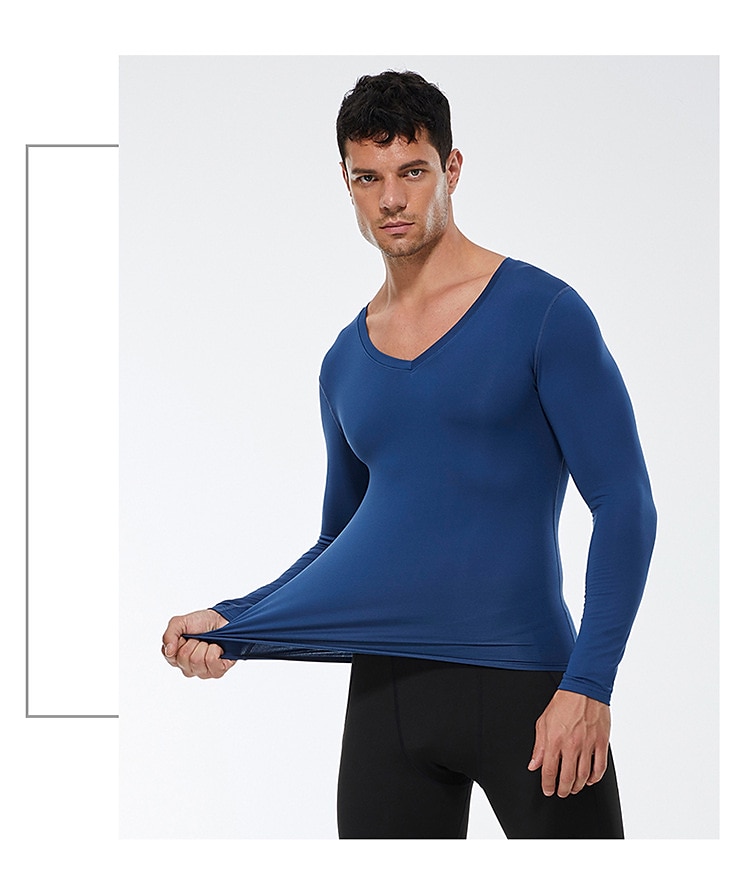 Муж. Компрессионная футболка Футболка для бега Длинный рукав Футболка Футболка Атлетический Одежда для спорта и отдыха Осень V-образный вырез Однотонный Спандекс Флис 2026 - $15.49 –P10