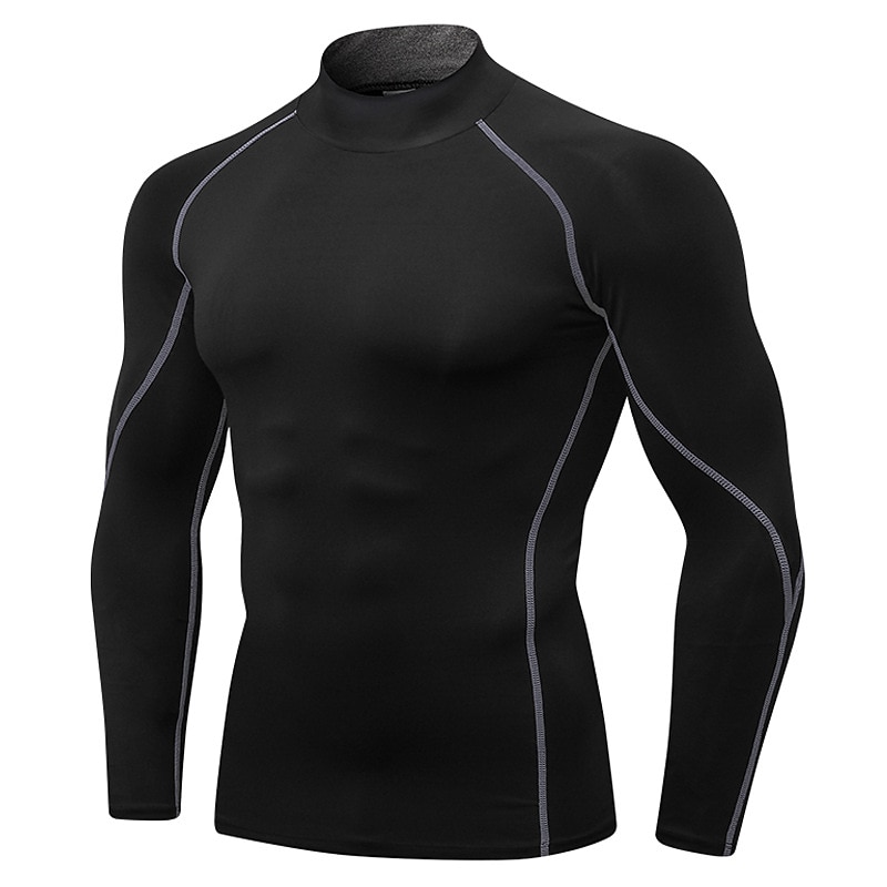 Men's Compression Shirt Running Shirt Long Sleeve Base Layer Summer Breathable Quick Dry Moisture Wicking Power Flex Fitness Gym Workout Running Sportswear Activewear Dark Grey Black White 2025 - $16.49 –P14