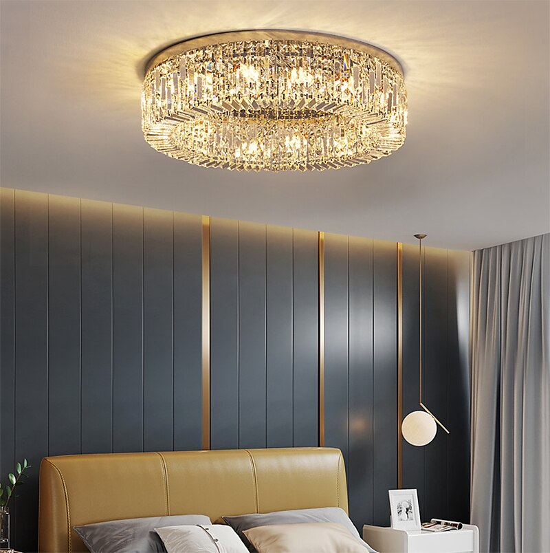 50cm 60cm 80cm luces de techo cristal diseño de círculo único araña de metal morden lujo estilo nórdico dormitorio sala de estar araña led 110-120v 220-240v 2025 - $601.99 –P7