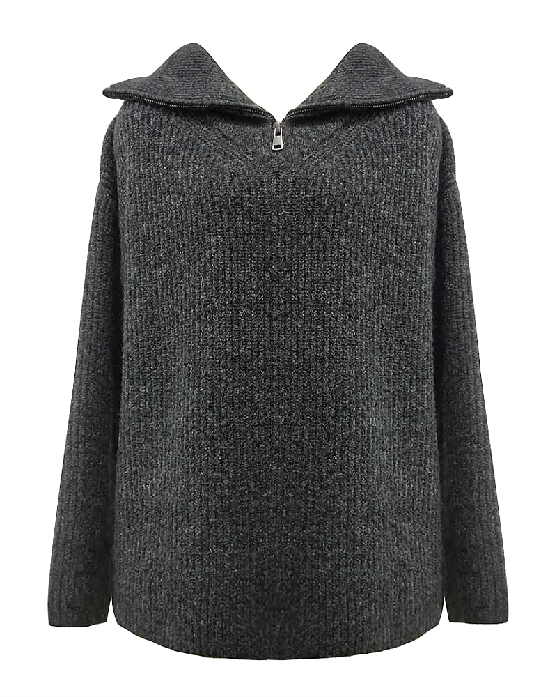 Damen Pullover Stilvoll Basic Brautkleider schlicht Feste Farbe Grobstricken Ständer Troyer Halber Reißverschluss Zip Strick Langarm Stricken Heim Täglich Ausgehen Schwarz Rosa Frühling Herbst 2025 - $38.99 –P1