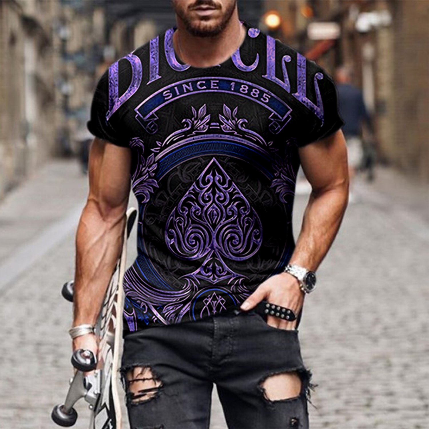 Voor heren Uniseks Grafische prints Poker Overhemd T-shirt T-shirts Korte mouw T-shirt 3D-afdrukken Strakke ronde hals Overhemd Ontwerper Casual Groot en klein Dagelijks Feestdagen Zwart blauw Licht 2025 - $17.99 –P3