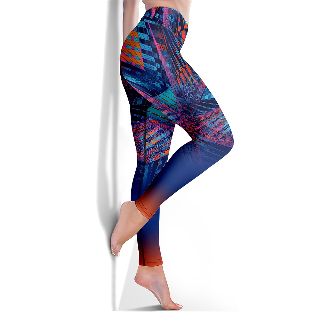 Жен. Леггинсы Sports Gym Leggings Штаны для йоги Спандекс Синий Укороченные леггинсы Геометрия Утягивание живота Подтяжка Одежда Одежда Йога Фитнес Тренировка в тренажерном зале Бег / Эластичность 2026 - $18.99 –P1