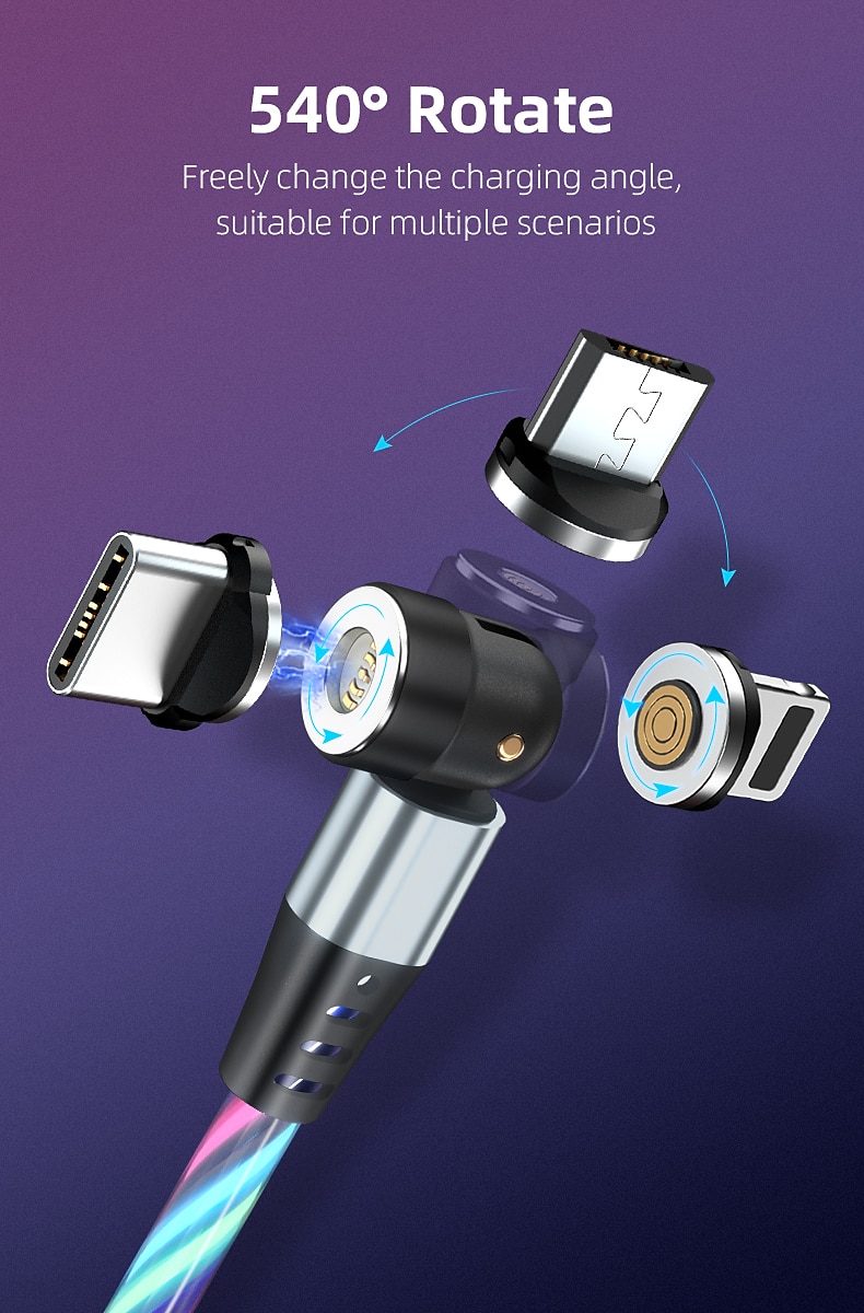 Универсальный зарядный кабель 3,3 фута 6,6 футов USB A на Lightning/микро/USB C 3 A Кабель для зарядки Быстрая зарядка 3 в 1 Магнитный Вращение на 540° Назначение Samsung Xiaomi Huawei 2025 - $18.99 –P2
