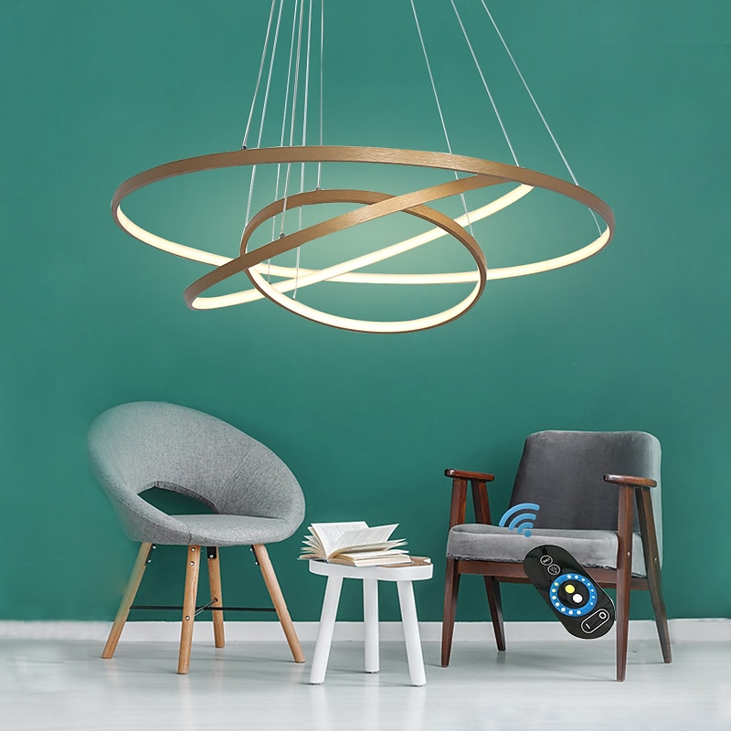 3 lumini led pandantiv 80/60/40cm cerc mat periat design auriu aluminiu vopsit finisaje sufragerie moderne lumini de sufragerie reglabile doar cu telecomanda 2025 - $299.99 –P9