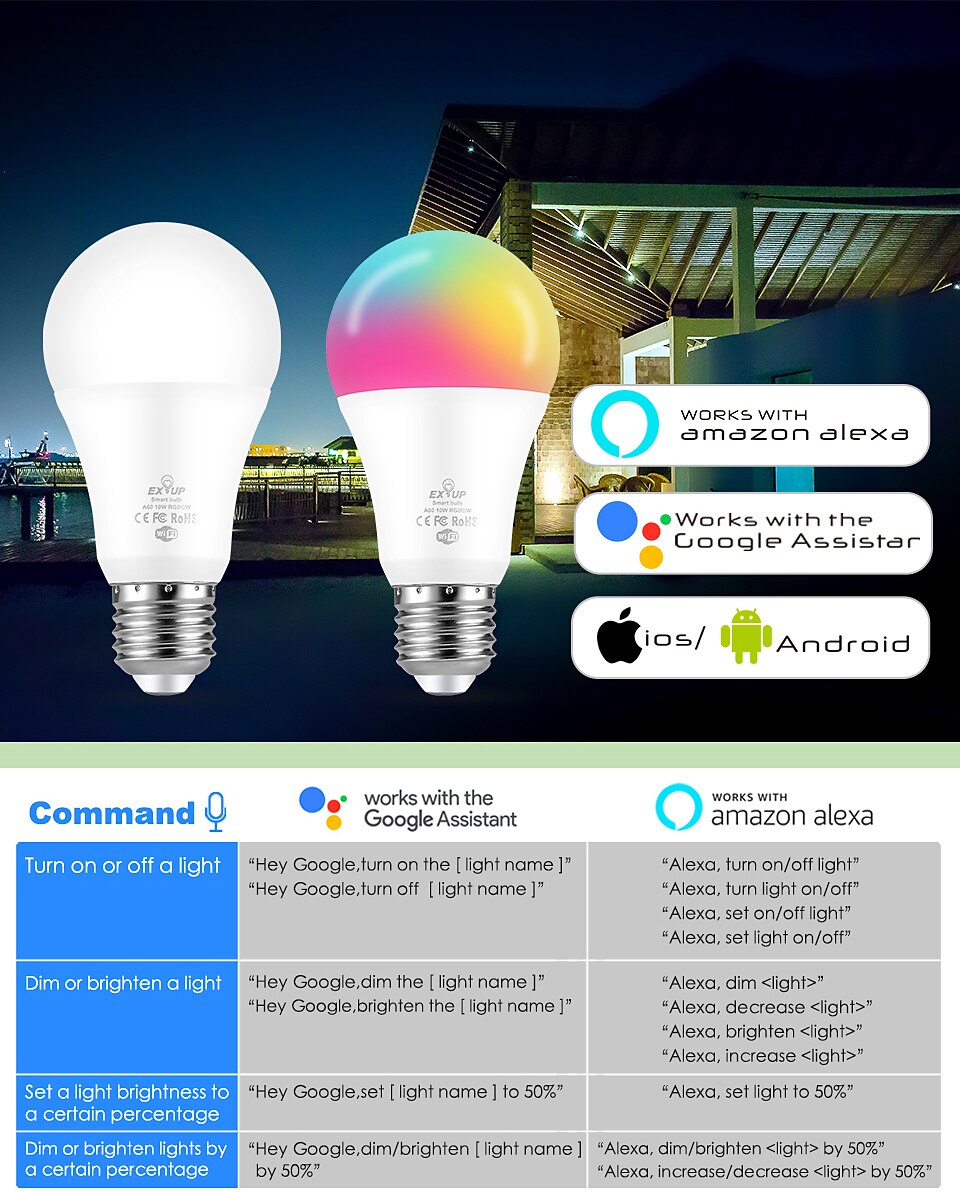 6pcs 4pcs 2pcs 1pc 10 W LED Smart Bulbs 1050 lm E27 A60(A19) 34 LED Beads SMD APP Control Smart Timing RGB+Cold&Warm White 220-240 V 2025 - $22.99 –P12