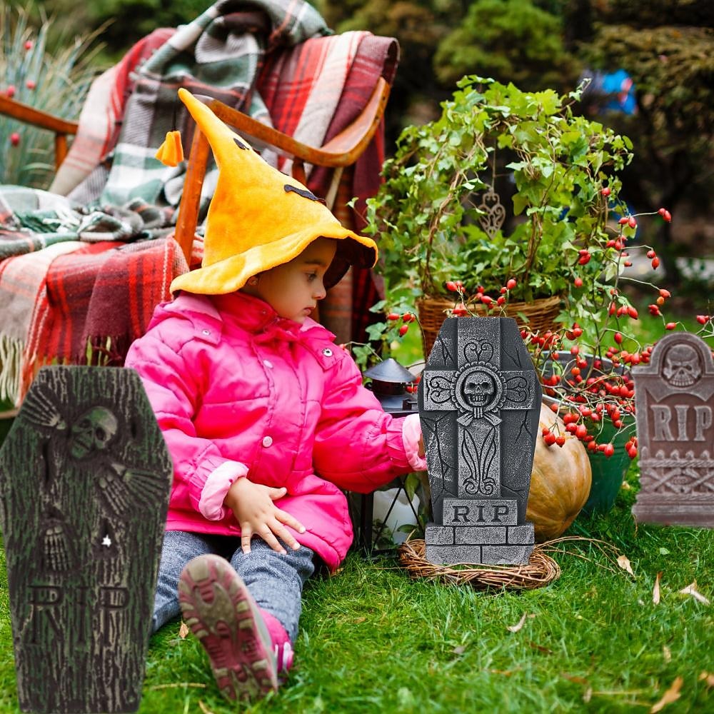 5ks halloweenských náhrobních dekorací realistické a opakovaně použitelné strašidelné dekorace na dvorek a doplňky 2025 - $12.49 –P4