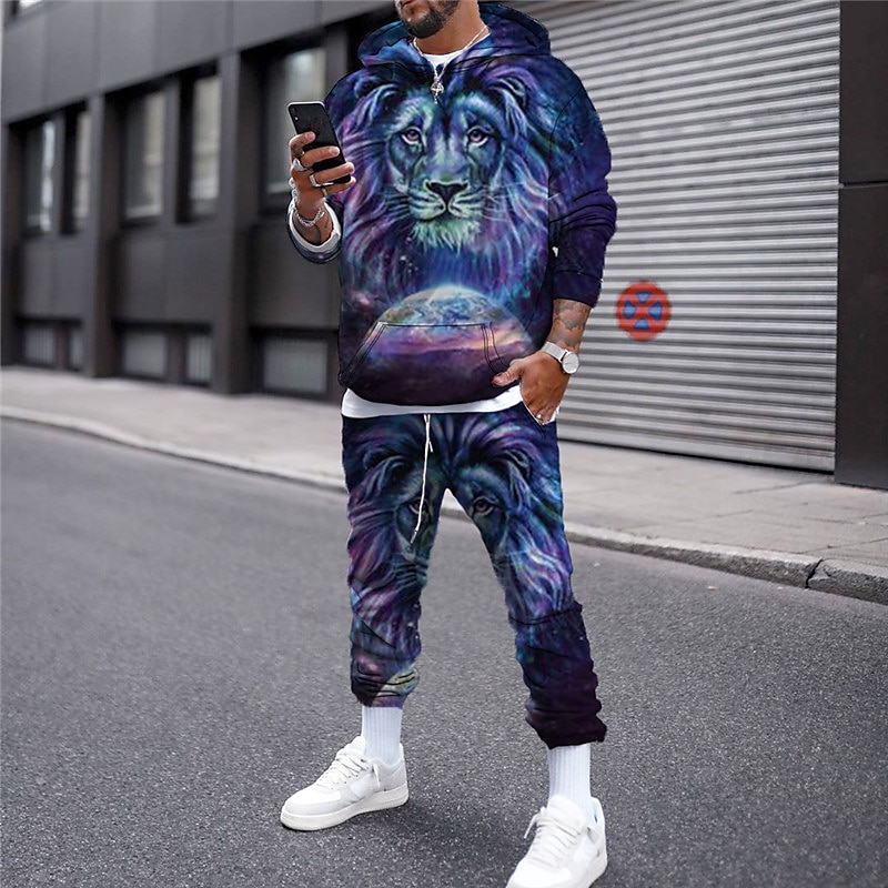 Two Piece Set Women Men Tracksuits Cool Golden Lion 3D Print Hip Hop Hoodies Pants Streetwear Hoodie Sweatshirt