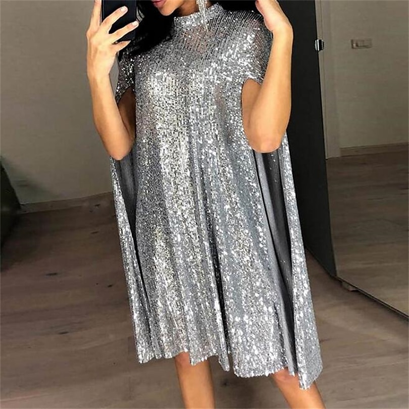 Women‘s Semi Formal Party Dress Sequin Dress Short Mini Dress Silver Gold Sleeveless Pure Color Sequins Split Spring Summer Crew Neck Stylish Elegant 2023 S M L XL XXL 2023 - US $41.99 –P2