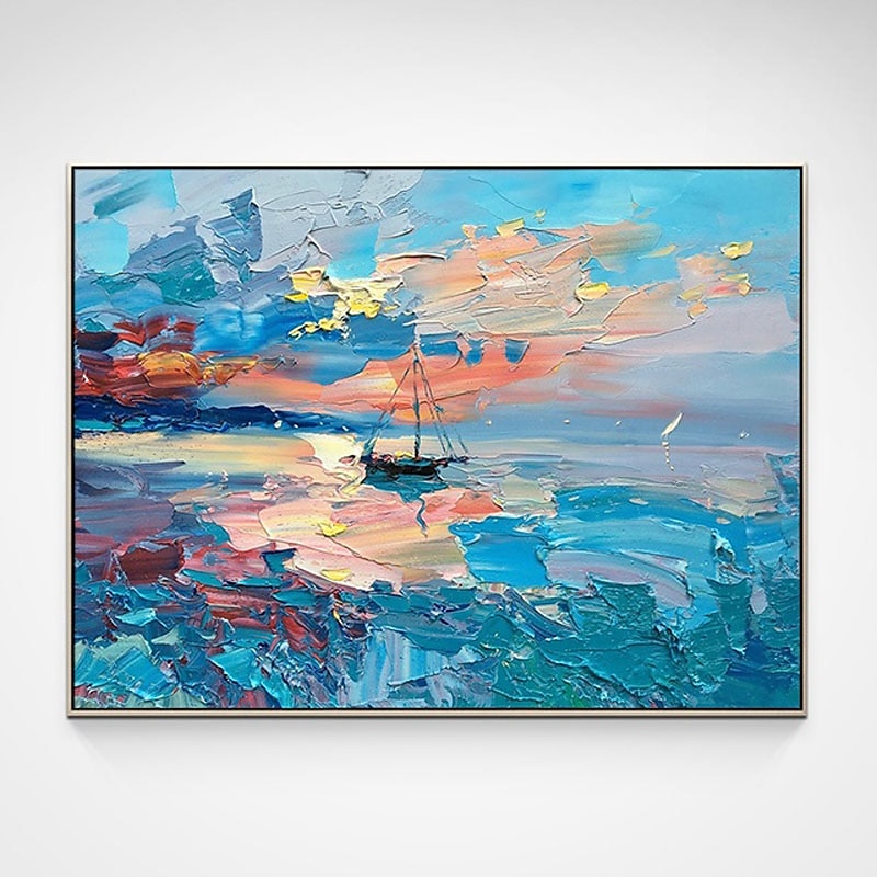 Oil Painting Handmade Hand Painted Wall Art Seascape Sunrise Abstract Bedroom Decoration Paintings Home Decoration Decor Stretched Frame Ready to Hang 2025 - GBP £188 –P4
