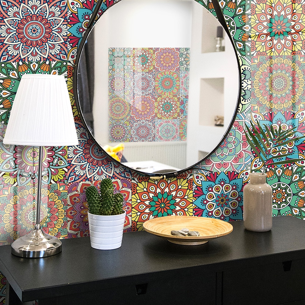 12/48db mandala stílusú csempe matricák, dekoratív vízálló csempe matricák, lehúzható és ragasztható vinil öntapadó falmatricák, konyhai fürdőszoba nappali bútorokhoz és fali dekorációhoz 2025 - $17.49 –P8