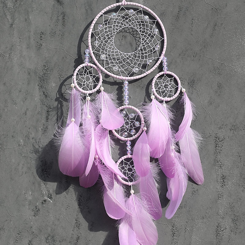 Dream Catcher Handmade Gift  with 5 Circles Feather Bead Flower Wall Hanging Decor Art Boho Style 16*70cm 2025 - $15.99 –P8