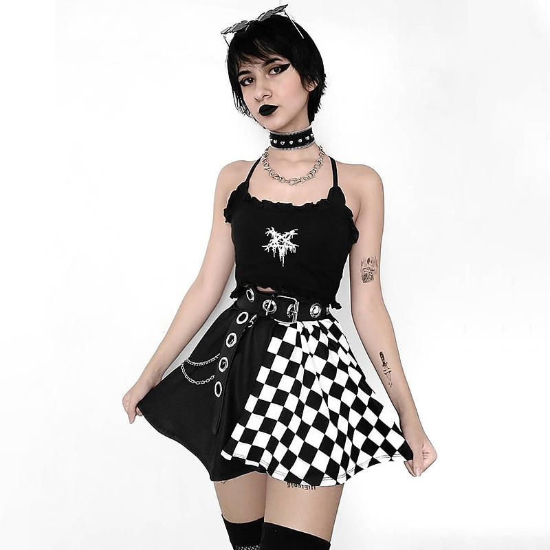 Vintage Punk & Gothic Masquerade Normal Goth Girl Plaid Checkered Fancy Dress Women's Event / Party Adults' Skirts Summer Spring 2026 - GBP £16 –P8