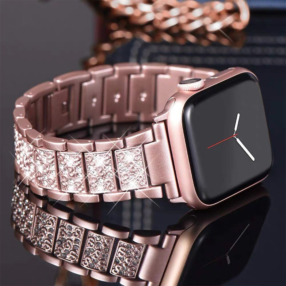 Cinturino per orologio  per Apple Watch Series 8 7 6 5 4 3 2 1 SE Acciaio inossidabile Sostituzione Cinghia Diamante Bling Braccialetto di gioielli Polsino del 2025 a $22.99 –P4