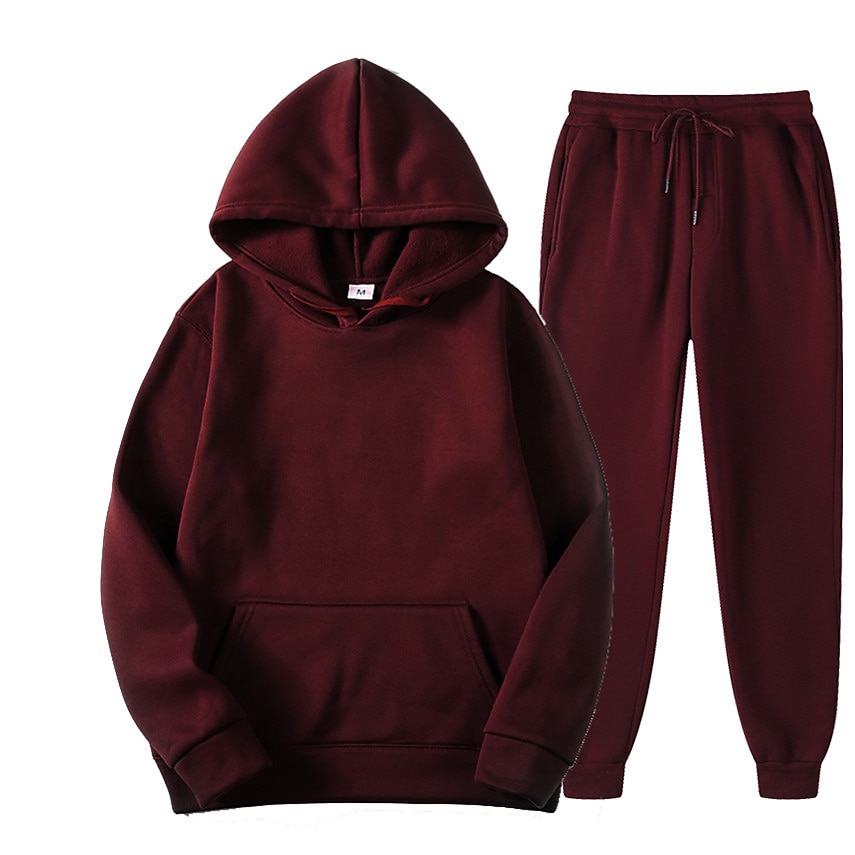 Womens Sport Tracksuit Hoodies And Pants Set Solid Color Jogger