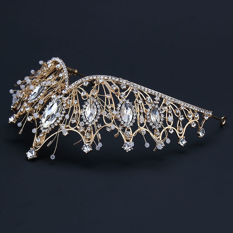 Strasslegierung große Krone handgefertigte Accessoires atmosphärisches Styling Haarschmuck goldene Kleidkrone 2025 - $17.99 –P11