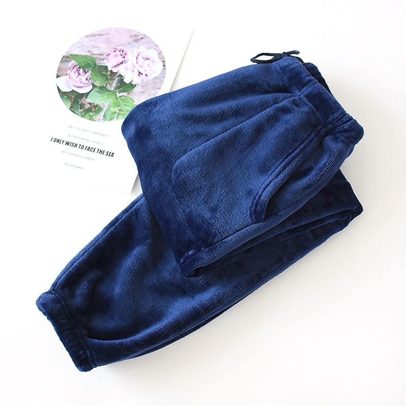 Herr Vardagsklädsel Pyjamasbyxor i flanell Sovkläder Lounge Byxor Ren färg Mode Enkel Hem Säng Polyester Byxa Elastisk midja Vinter Höst Svart Blå 2025 - $20.99 –P4