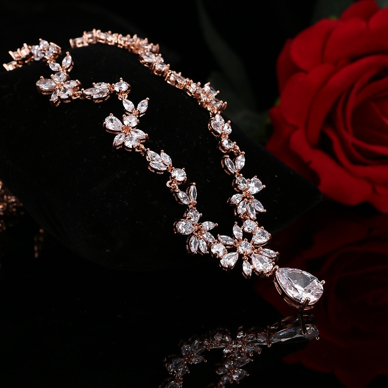 Bruidssieradensets 1 set Kubieke Zirkonia Koper 1 Ketting Oorbellen Dames Luxe Elegant Laten vallen Sieraden set Voor Bruiloft Feest Vuosipäivä 2025 - $57.99 –P5
