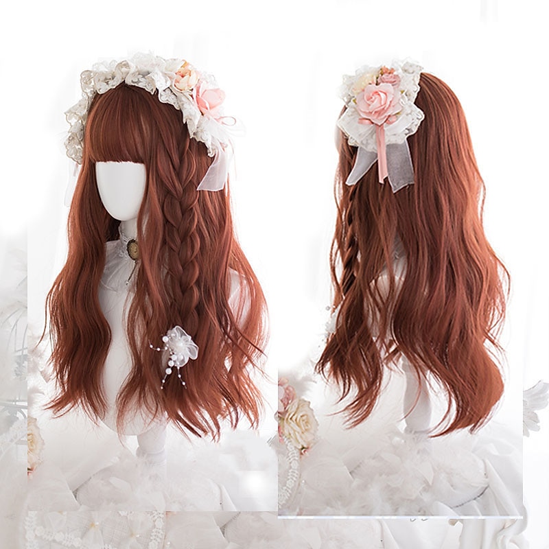 Długa Ombre Kolorowa Syntetyczna Peruka Cosplay Lolita Harajuku z Grzywką Naturalne Fale Różowa Fioletowa Niebieska Codzienna Peruka Halloween 2025 - $25.99 –P3