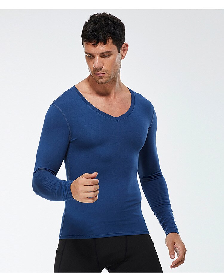Муж. Компрессионная футболка Футболка для бега Длинный рукав Футболка Футболка Атлетический Одежда для спорта и отдыха Осень V-образный вырез Однотонный Спандекс Флис 2026 - $15.49 –P9