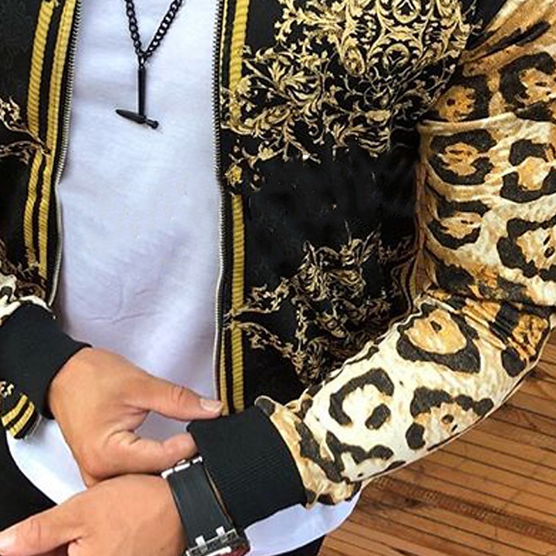 Men's Lightweight Jacket Summer Jacket Outdoor Street Breathable Pocket Print Fall Leopard Floral Streetwear Sporty Turndown Regular Regular Fit Gold Jacket 2025 - $39.99 –P3