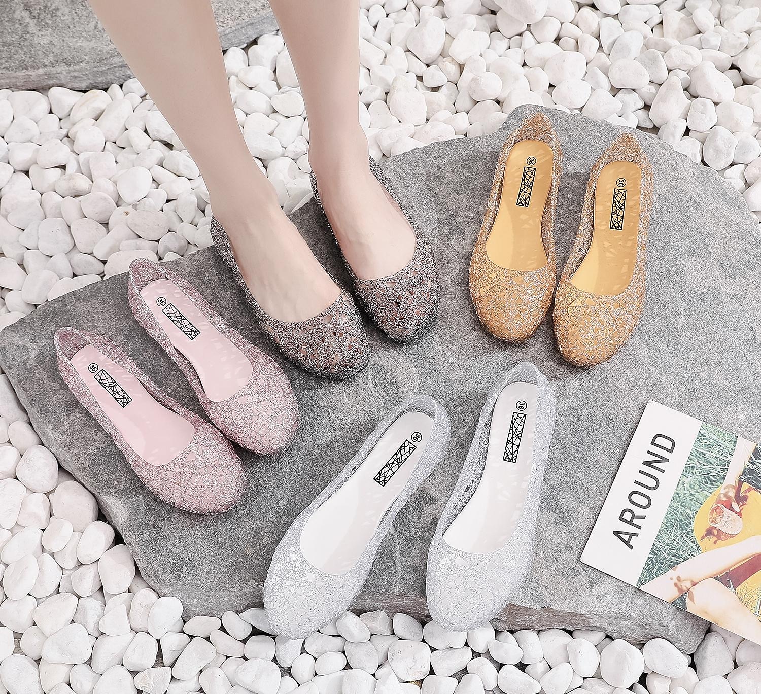 Per donna Ballerine Ballerine Scarpe gelatine Giornaliero Tinta unita Estate Piatto Punta tonda Informale PVC Mocassino Argento Nero Rosa del 2025 a $24.99 –P5