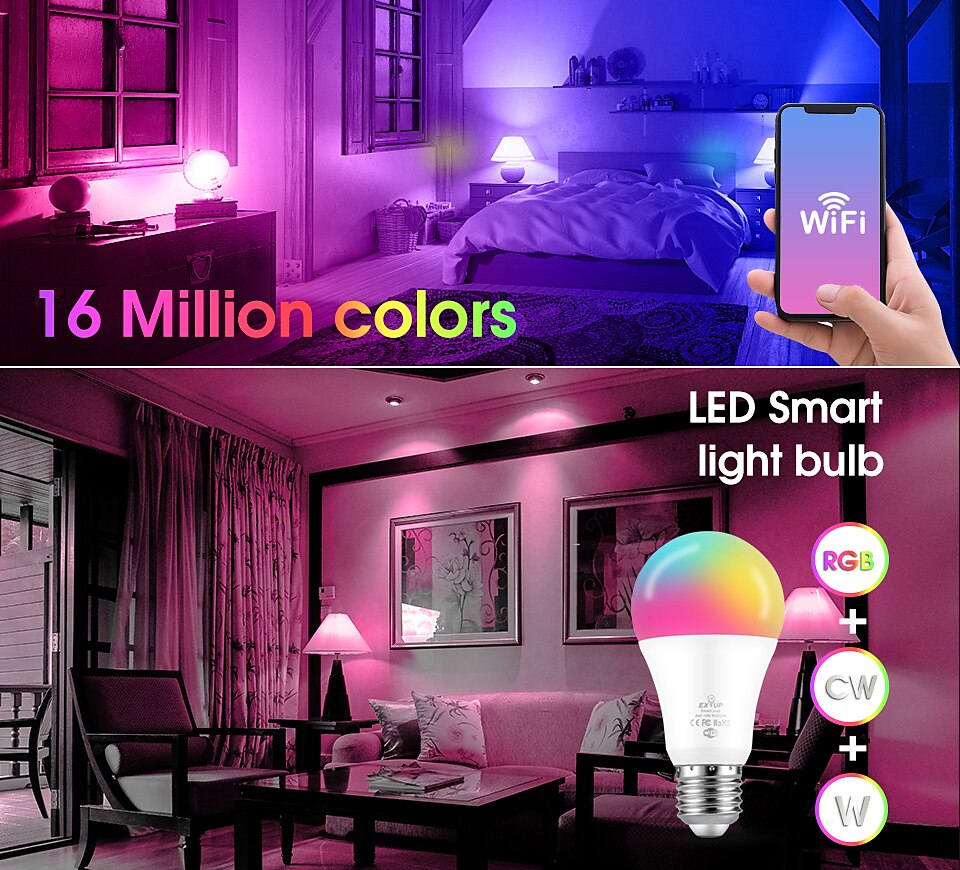 6pcs 4pcs 2pcs 1pc 10 W LED Smart Bulbs 1050 lm E27 A60(A19) 34 LED Beads SMD APP Control Smart Timing RGB+Cold&Warm White 220-240 V 2025 - $22.99 –P5
