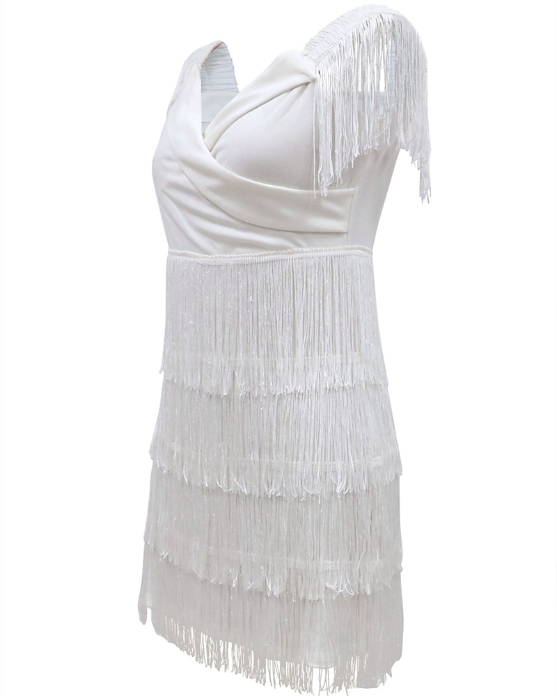 Women‘s Sequin Dress Fringe Dress Party Dress Sparkly Dress Dress Homecoming Dress Mini Dress Black White Sleeveless Tassel Fall Spring V Neck Fashion Birthday 2023 - US $45.99 –P3