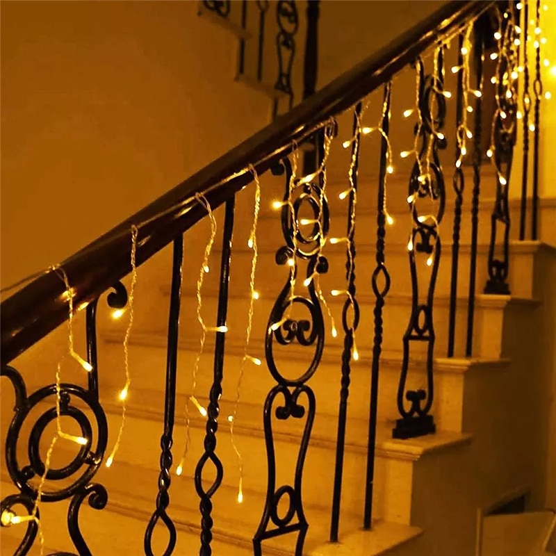 luz de cordão de pingente luz de decoração ip44 luz de férias ao ar livre luzes de cortina de gelo 3,5m 5m 96leds 216leds luz de corda flexível para ano novo decoração de festa de natal guirlanda iluminação colorida eu us plug de 2025 por $12.99 –P14