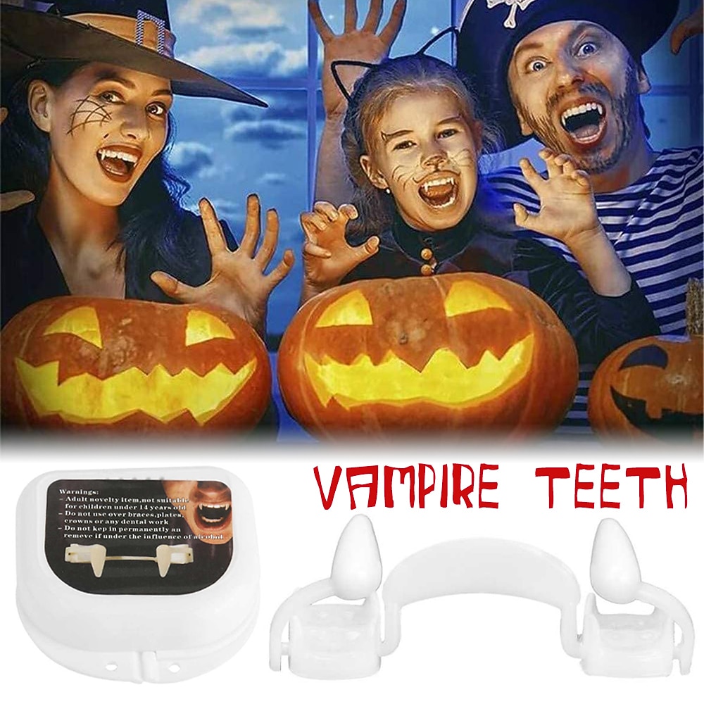 Halloween Retractable Vampire Teeth Dentures Zombie Teeth Silicone Dentures Halloween Decoration Horror Vampire Party Props Decoration 2026 - $11.49 –P2