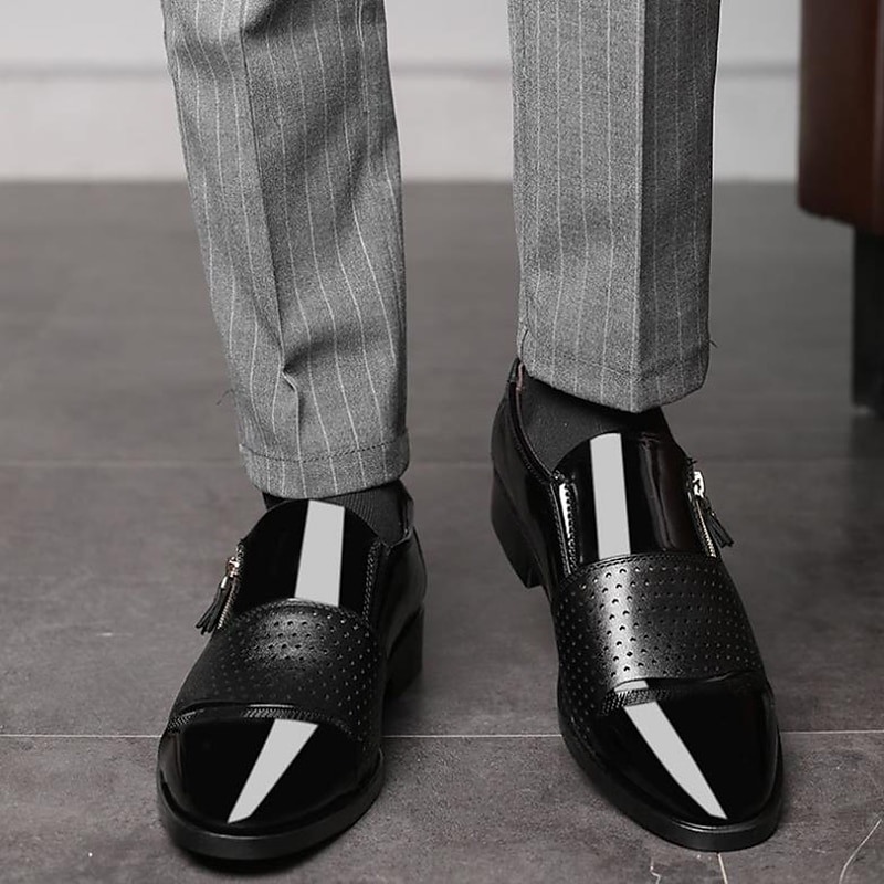 scarpe formali da uomo in vernice nera con cerniera laterale – design elegante e alla moda per matrimoni, feste e abbigliamento da lavoro del 2025 a $42.99 –P5