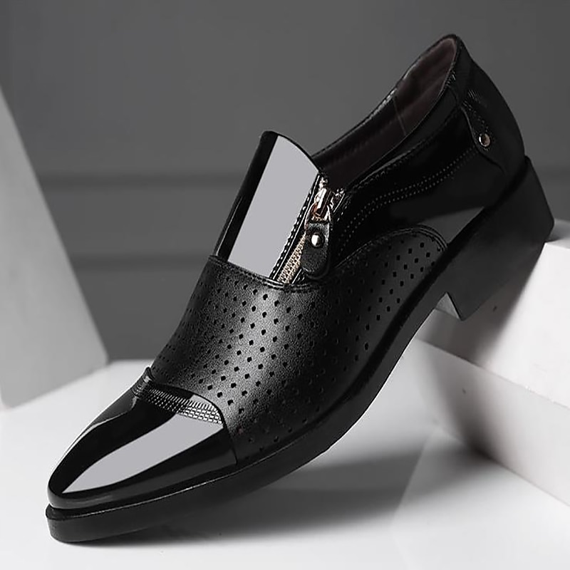 scarpe formali da uomo in vernice nera con cerniera laterale – design elegante e alla moda per matrimoni, feste e abbigliamento da lavoro del 2025 a $42.99 –P1