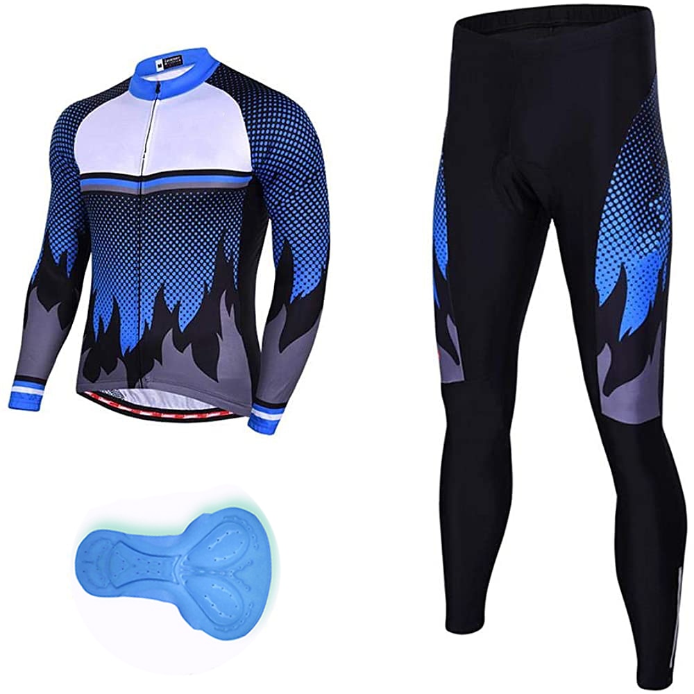 21Grams Long Sleeve Cycling Jersey with Tights Spandex Silicon Polyester Black/Red Purple Yellow Patchwork Bike Clothing Suit Thermal/Warm Breathable 35D Pad Quick Dry Limits Bacteria Sports