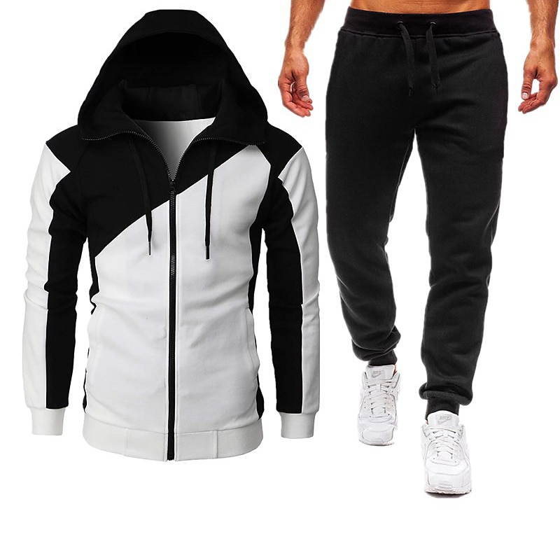 Homens Moletom Moletom zip Up com capuz Jaqueta de suor Vermelho Vinho Preto Vermelho Azul Cinzento Claro Com Capuz Bloco de cor Patchwork Zíper Desportos e Ar livre Legal Casual Indispensável para de 2025 por $30.99 –P2