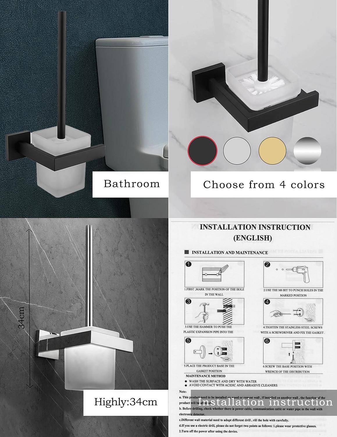 2026年 トイレブラシホルダー モダングラス 304 ステンレススチール グレード abs メタル バスルーム 壁掛け - 1個  コレクション – $84.99 –P1