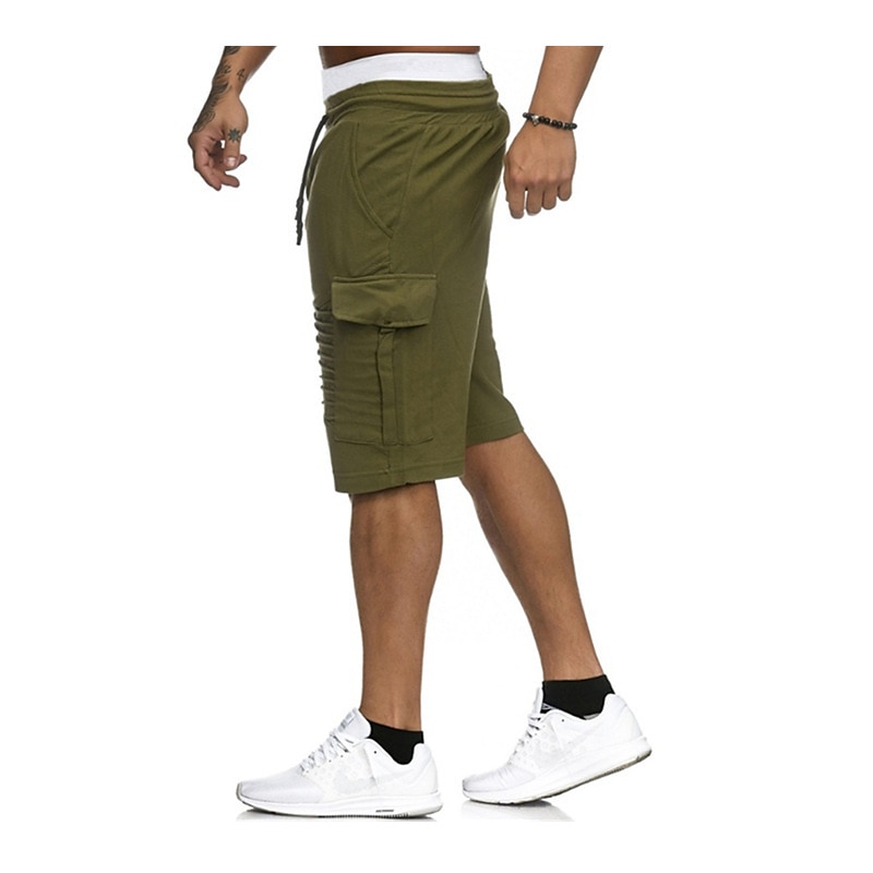Men's Cargo Shorts Sweat Shorts Drawstring Elastic Waist Multi Pocket Plain Comfort Wearable Casual Daily Holiday Sports Fashion Black White 2025 - $18.99 –P4